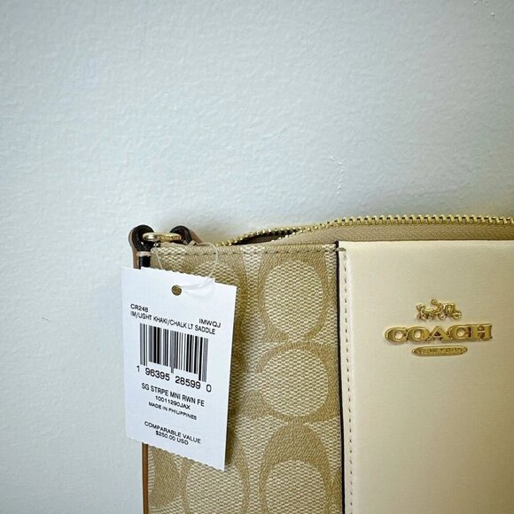 Coach CR248 Mini Rowan File Signature Canvas Stripe Light Khaki Chalk Lt Saddle - Picture 5 of 5
